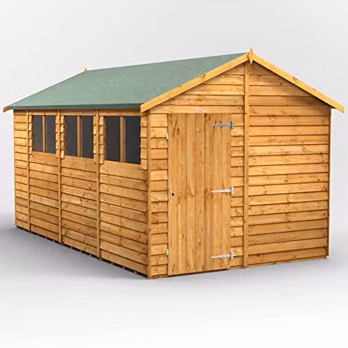 Powersheds Premium Apex Wooden Garden Shed in Brown with Toughened Glass Window, W: 426.72 cm, D: 258.0 cm, H: 239.1 cm