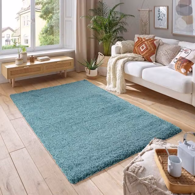 Smart Living Duck Egg Blue Shaggy Area Rug, 5cm Pile, W: 80 cm, L: 150 cm