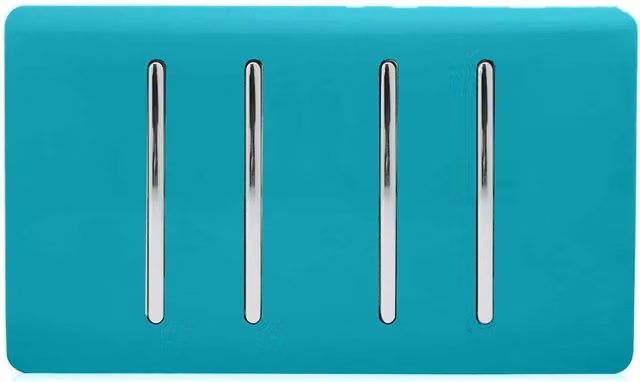 Trendi 4 Gang Light Switch (1x 2 Way & 3x Intermediate) 10 Amp in Turquoise