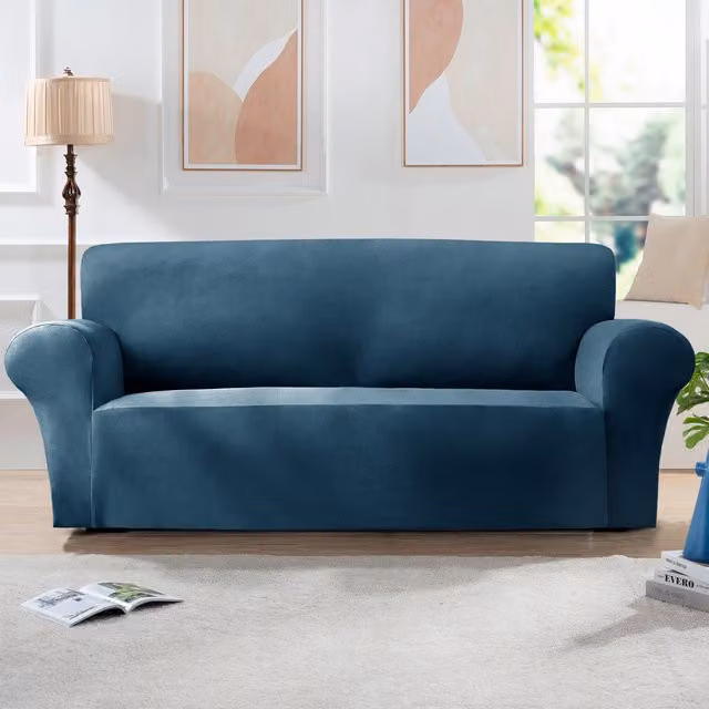 Home Republic Petrol Blue Mink Velvet Stretch Armchair Cover