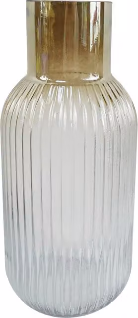 Ridged Ombre Glass Vase in Brown and Transparent Striped Design