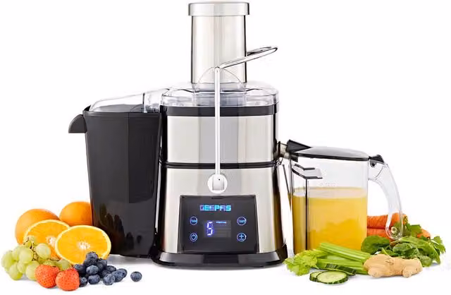 Geepas Digital Centrifugal Juice Extractor in Silver, 800W with 1L Jug and 5 Speed Touch Control