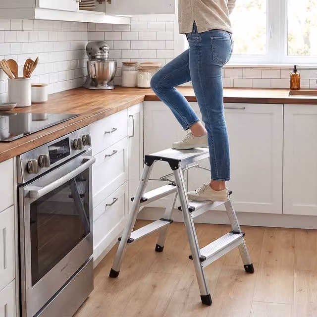 Costway Dual-Sided 3 Step Aluminium Folding Ladder in Silver