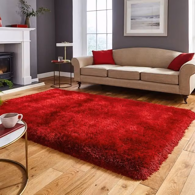 Montana Modern Hand Tufted Shaggy Area Rug in Red, W/D/H: 150 x 230 cm