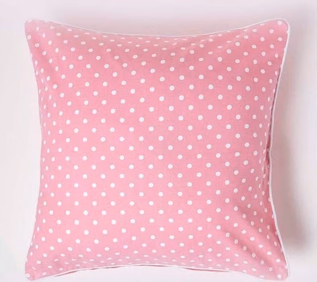 Homescapes Pink and White Polka Dot Cotton Square Cushion Cover, W/D/H: 30 x 30 x 30 cm