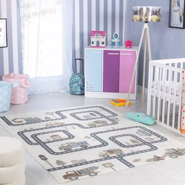 Livabliss Lilian Washable Kids Rug in Multicolour Beige Grey Orange and Blue, W: 120 cm, L: 170 cm