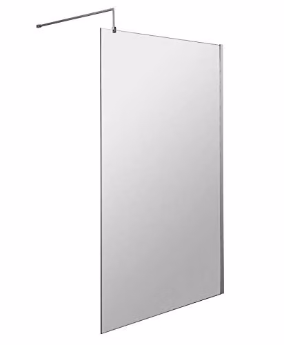 nuie WRSC11 Modern Single Panel Bathroom Wetroom Screen in Transparent Glass with Polished Chrome Support Bar, W: 110 cm, H: 185 cm, D: 8 cm
