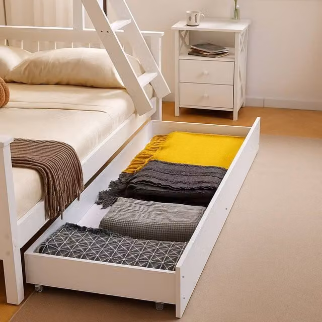 Amani Solid Wood Underbed Drawer with Castors in White and Grey