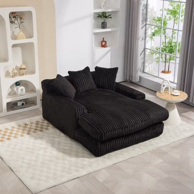 Aosom UK Modern Oversized Chaise Lounge Chair and Sofa Bed in Black, L-Shape with Memory Foam Seat, W/D/H: 125 x 155 x 63 cm