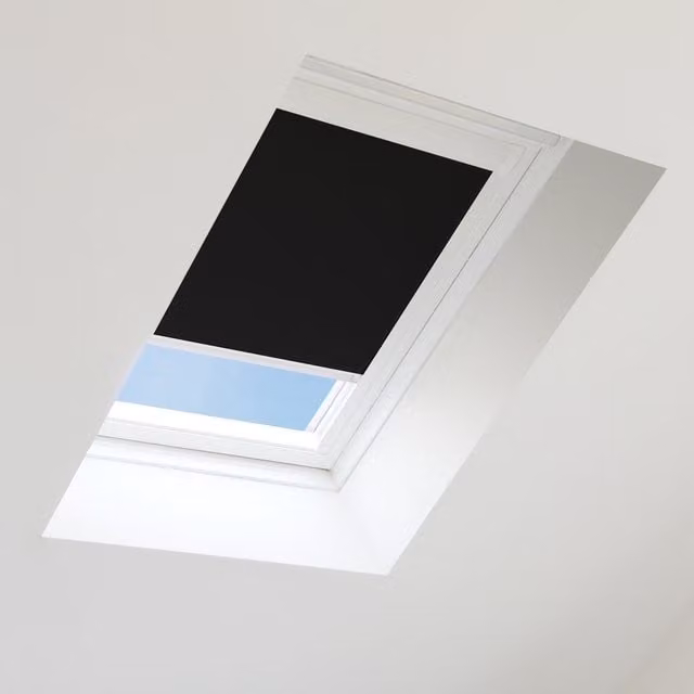 Bloc Blinds Blackout Skylight Blind for Velux Roof Window, Black with Silver and White Frames, W: 206 cm, H: 37 cm