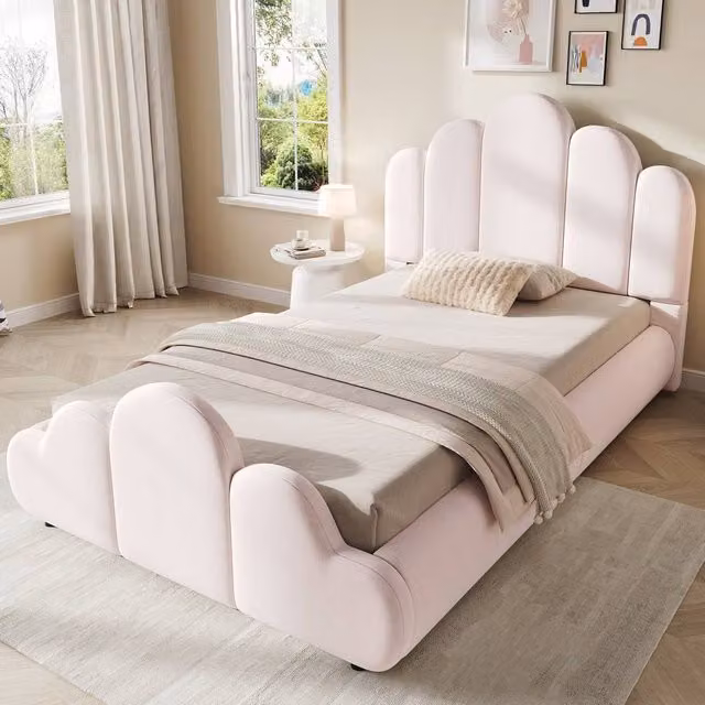Matteo Upholstered Velvet Single Bed Frame in Pink, W/D/H: 90 x 190 cm