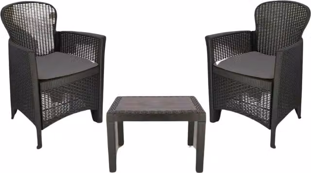 Furnold Set of 3 Grey Polyrattan Garden Bistro Furniture Set