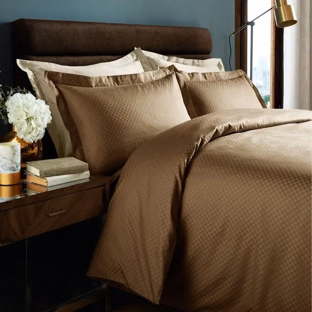 Roseley Cotton Micro Check Duvet Cover and Pillowcase Set, Brown, 200 x 200 cm