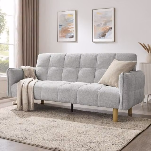 Bergamot Silver Grey Chenille Upholstered Click-Clack Sofa Bed