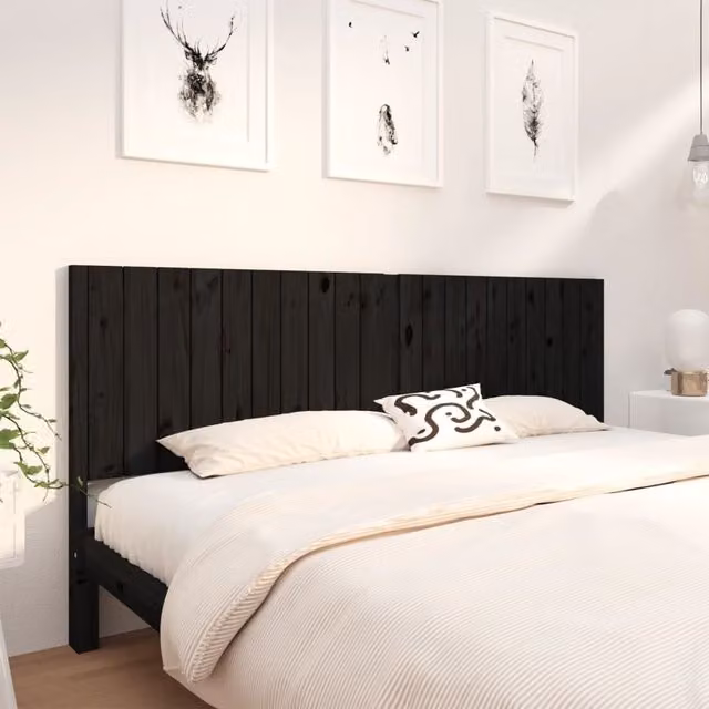 Berkfield Home Rustic Solid Pine Bed Headboard in Black, W: 205.5 cm, D: 4 cm, H: 100 cm