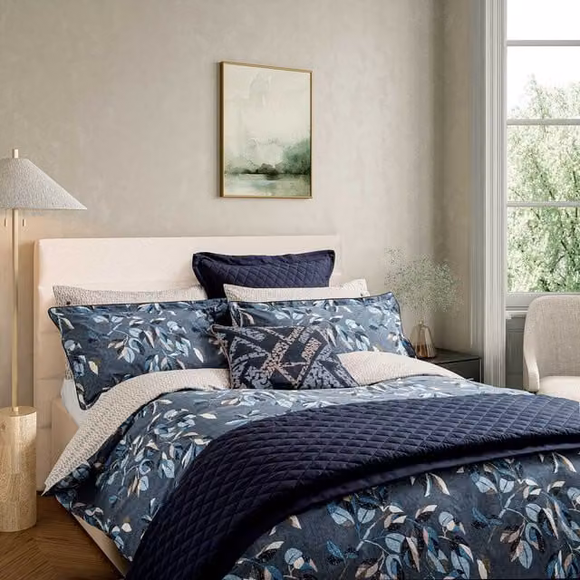 Bedeck of Belfast Albany Double Duvet Cover and Pillowcase Set, Blue Cotton Percale, W: 140 cm, L: 200 cm