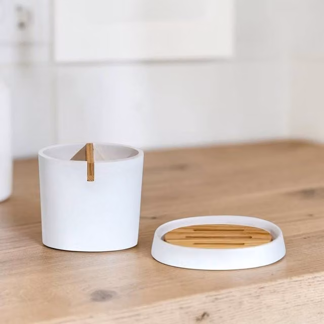 Showerdrape Sonata Bamboo Bathroom Accessory Set with Soap Dish and Toothbrush Holder in White