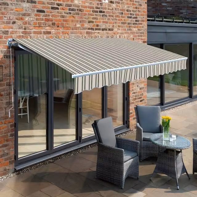 Primrose Multicolour Multistripe Electric Retractable Aluminium Awning, W/D/H: 350 x 250 cm
