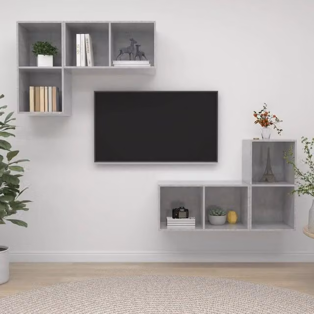 Berkfield Home Set of 4 Modern Wall-mounted TV Cabinets in Concrete Grey Matt Engineered Wood