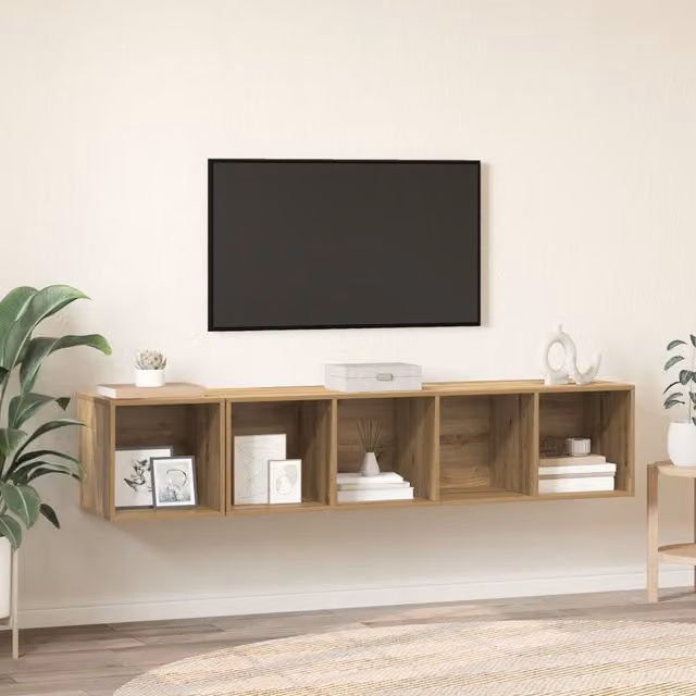 Berkfield Home 2-Piece Modern TV Cabinet Set in Artisan Oak Brown, W/D/H: 37 x 37 x 142.5 cm