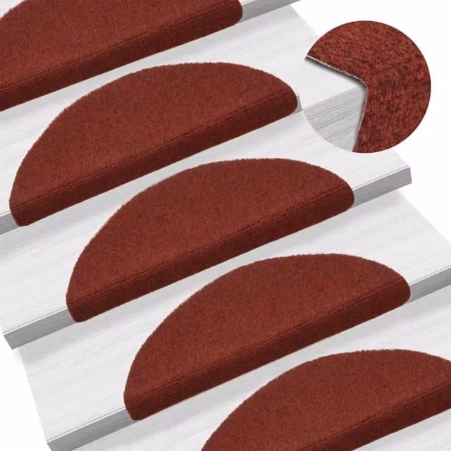 Berkfield Home 15 Piece Self-adhesive Needle Punch Stair Mats, Red, W/D/H: 56 x 17 x 3 cm