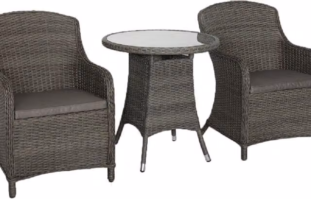 Royalcraft Paris 2 Seater Imperial Bistro Set in Grey Polyrattan with Glass Top