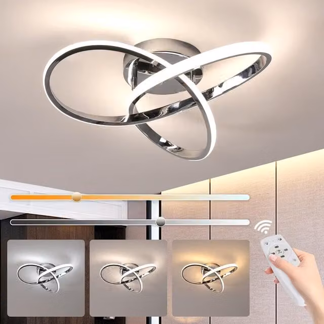 GOECO Modern Round LED Ceiling Light in Grey with Remote Control