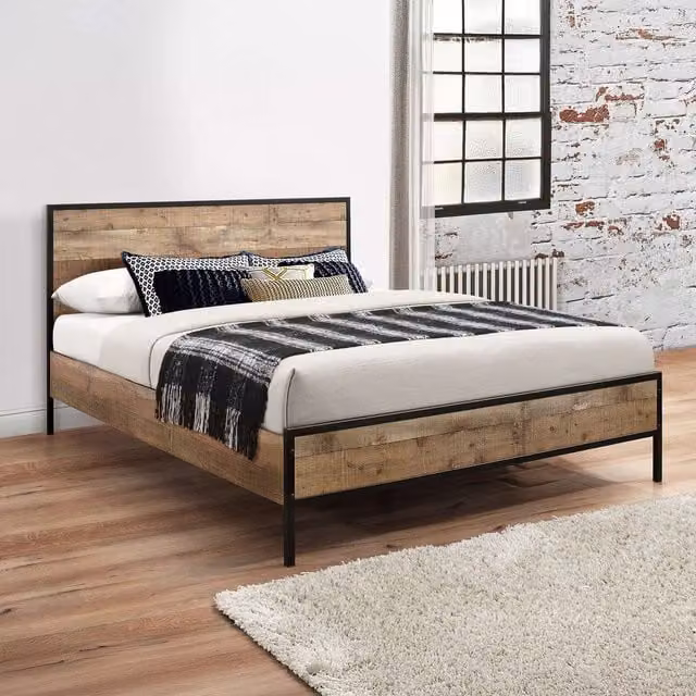 Birlea Industrial Metal and Wood Bed in Brown, W/D/H: 180 x 200 cm