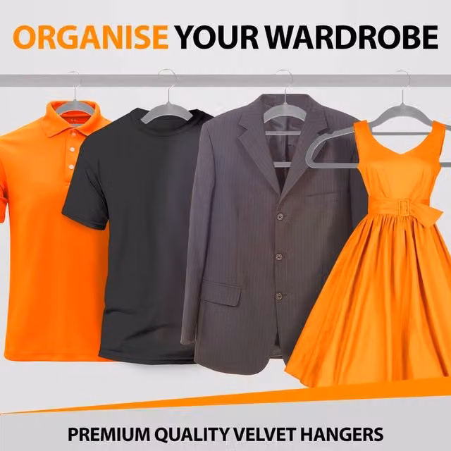 Kelvenix Non-Slip Velvet Flocked Clothes Hangers, Grey, W: 45 cm, H: 50 cm, D: 23 cm