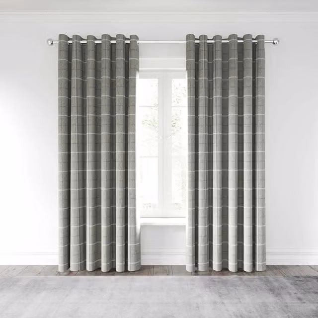 Helena Springfield Harper Checked Lined Eyelet Curtains, Silver/Grey, W: 228.6 cm, H: 182.88 cm
