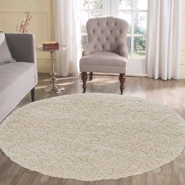 Desire Rugs Plain Modern Shaggy Square Area Rug, White, W/D: 120 x 120 cm