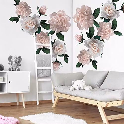 WALPLUS Classic Roses Floral Wall Stickers, 16 Piece Pink Peel and Stick Removable Set