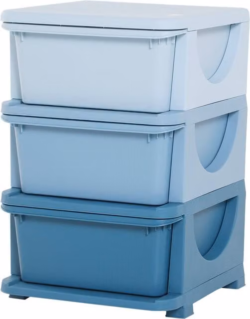 HOMCOM 3-Tier Blue Toy Storage Box with Removable Plastic Bins for Childrens Bedrooms and Playrooms