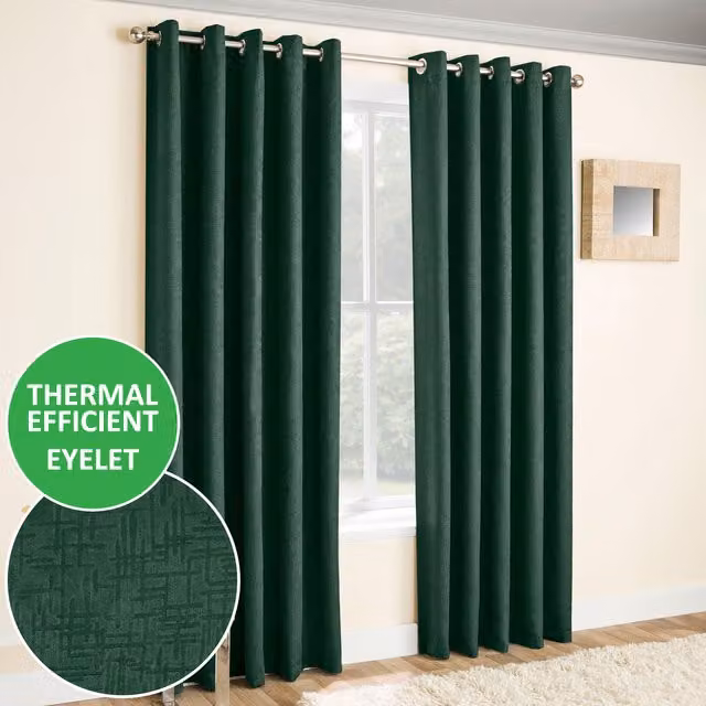 Enhanced Living Vogue Thermal Dimout Curtains in Green, H 229 cm x W 117 cm