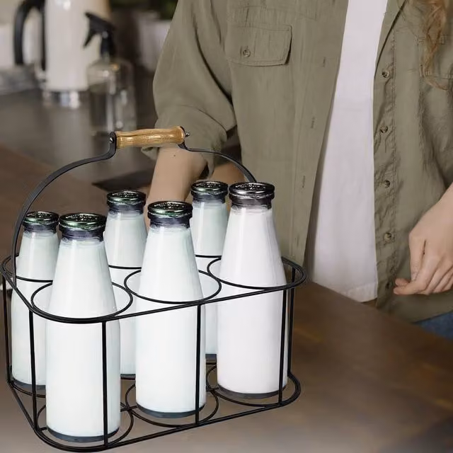 EONLION Metal Freestanding 6 Milk Bottle Holder in Black, Height: 100 cm