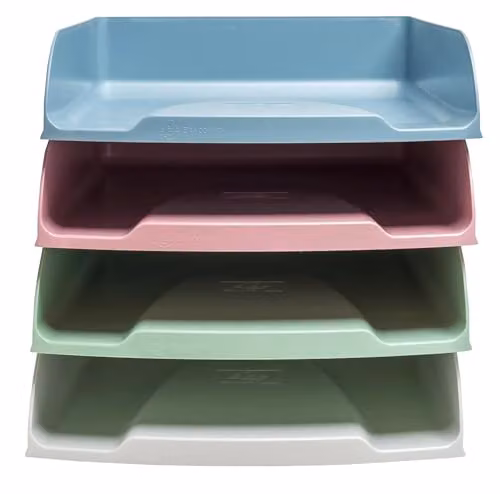 Exacompta Autentik Combo Styli Set of 4 A4+ Letter Trays, Multicolour (White, Pink, Blue) W/D/H: 34.5 x 25.5 x 24.5 cm