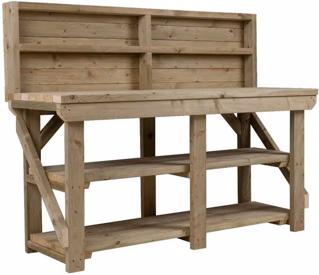 Arbor Garden Solutions Multicolour Wooden Workbench with Pegboard and Double Shelf, 300 cm