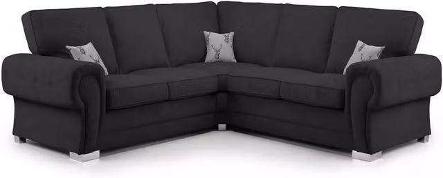 Furniture786ltd Hampton 5 Seater L-Shape Corner Sofa in Beige and Black Fabric with Full Back and Scatter Cushions