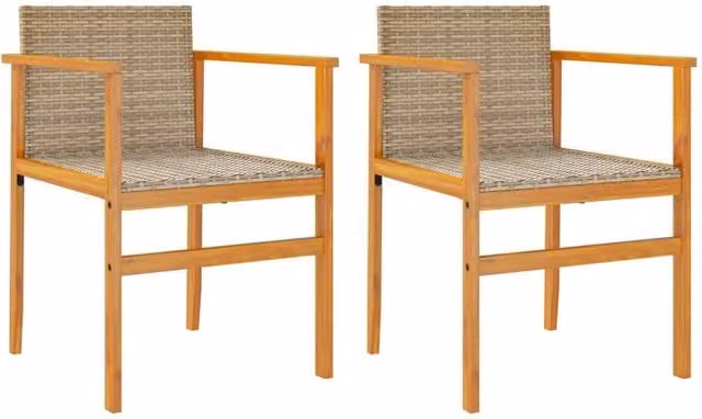 Berkfield Home Set of 2 Beige Poly Rattan and Solid Wood Garden Chairs with Armrests and Cushions