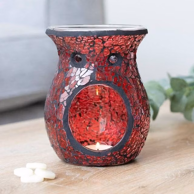Uniqueful Red Crackle Glass Oil Burner and Wax Warmer