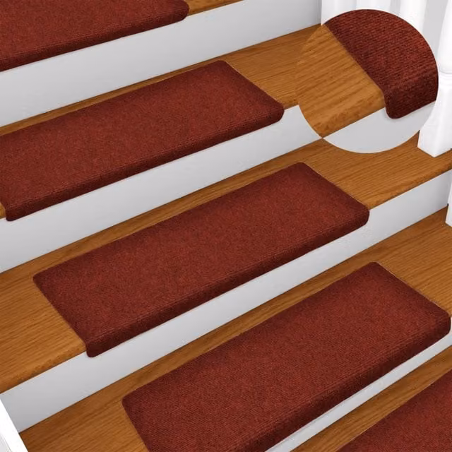 Berkfield Home Red Needle Punch Stair Mats, 15 Piece Set, W/D/H: 65 x 21 x 4 cm