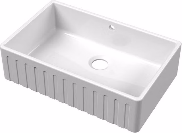 Balterley White Ceramic Fireclay 1 Bowl Fluted Front Butler Kitchen Sink with Overflow W/D/H: 79.5 x 49.8 x 22 cm