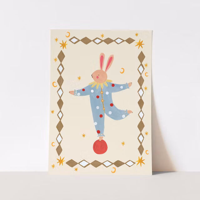Kid of the Village Balancing Bunny Multicolour Fine Art Paper Print, W: 50 cm, H: 70 cm