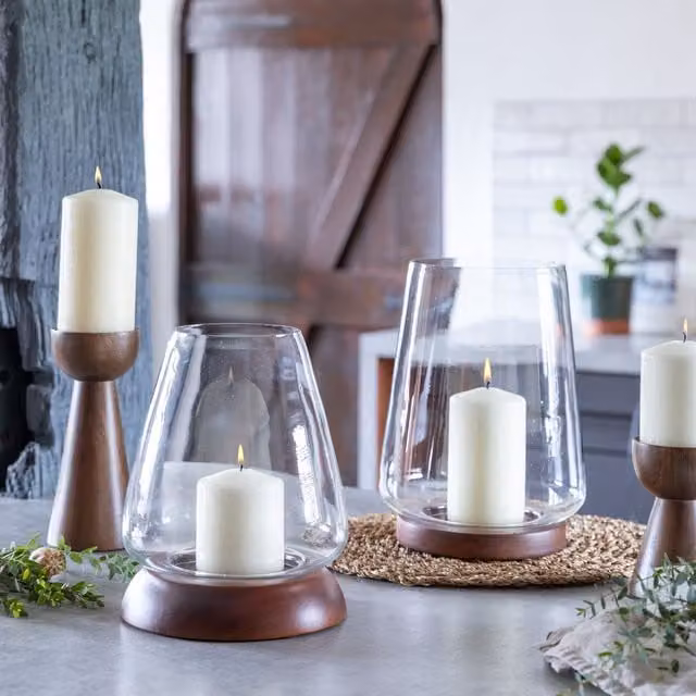Ivyline Harvey Walnut Tapered Dome Tabletop Lantern, Brown, H: 25.5 cm, D: 20 cm