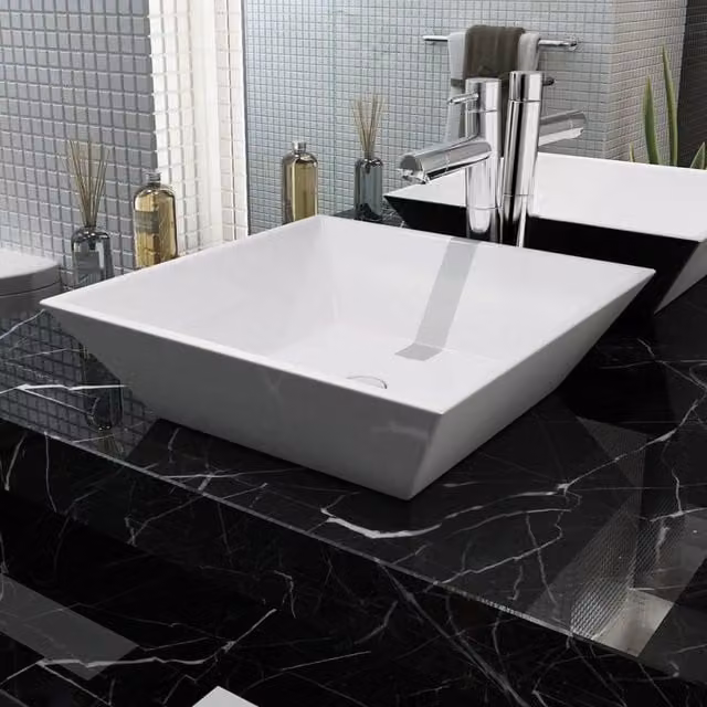 Berkfield Home Square Ceramic Basin, White, W/D/H: 41.5 x 41.5 x 12 cm