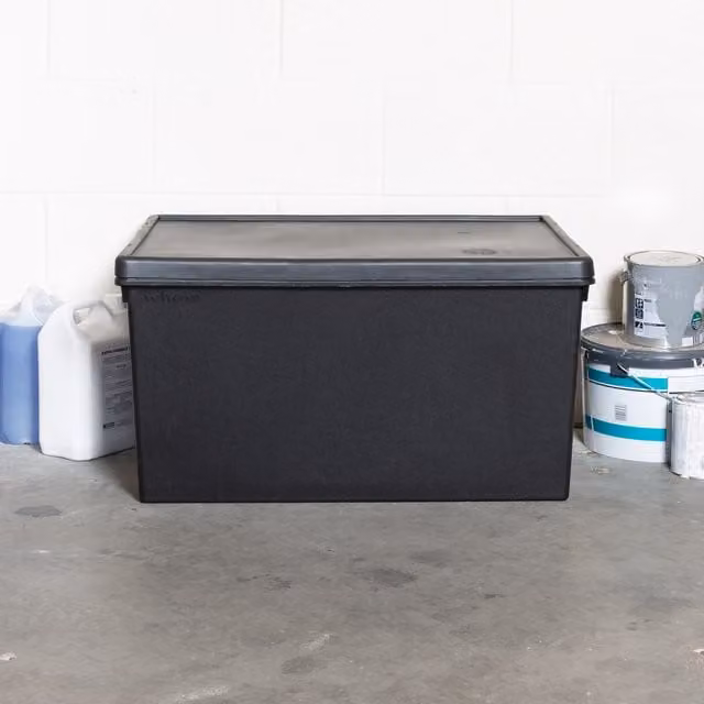 Wham Bam Heavy Duty Plastic Storage Boxes with Lids, Black, W/D/H: 120 x 59.5 x 42 cm