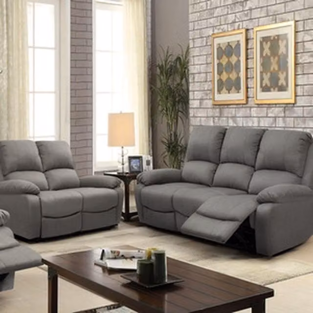 Comfy Living Luxury Fabric Recliner Set in Dark Grey, including 3-Seater Sofa, 2-Seater Sofa and Armchair