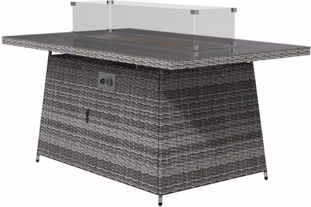 Direct Wicker Set of 3 Grey Wicker Outdoor Gas Fire Pit Tables with Tempered Glass Top for Garden and Patio