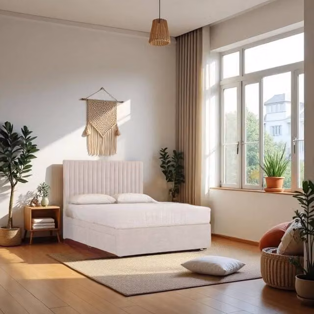 Knight Sleep Emily Plush Velvet Divan Bed Set with Princess Mattress and Headboard in Cream, Small Single, W/D/H: 75 x 190 cm