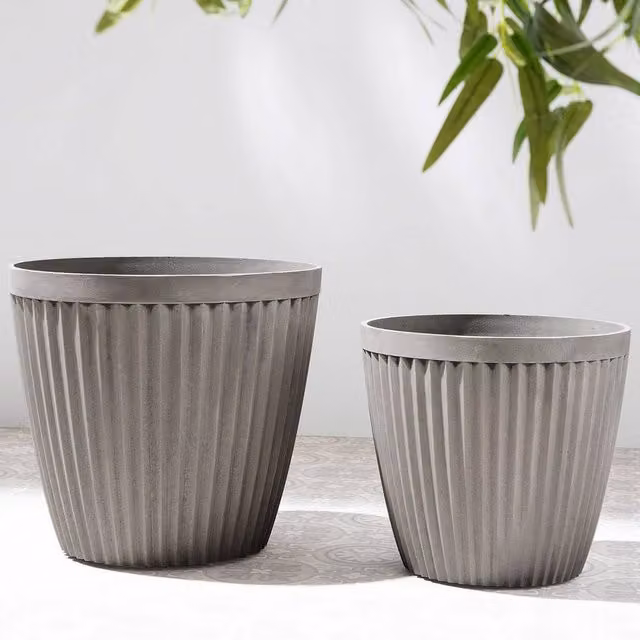 Wyld and Coco Taupe Round Fibre-Clay Planter, Grey, Diameter: 36 cm